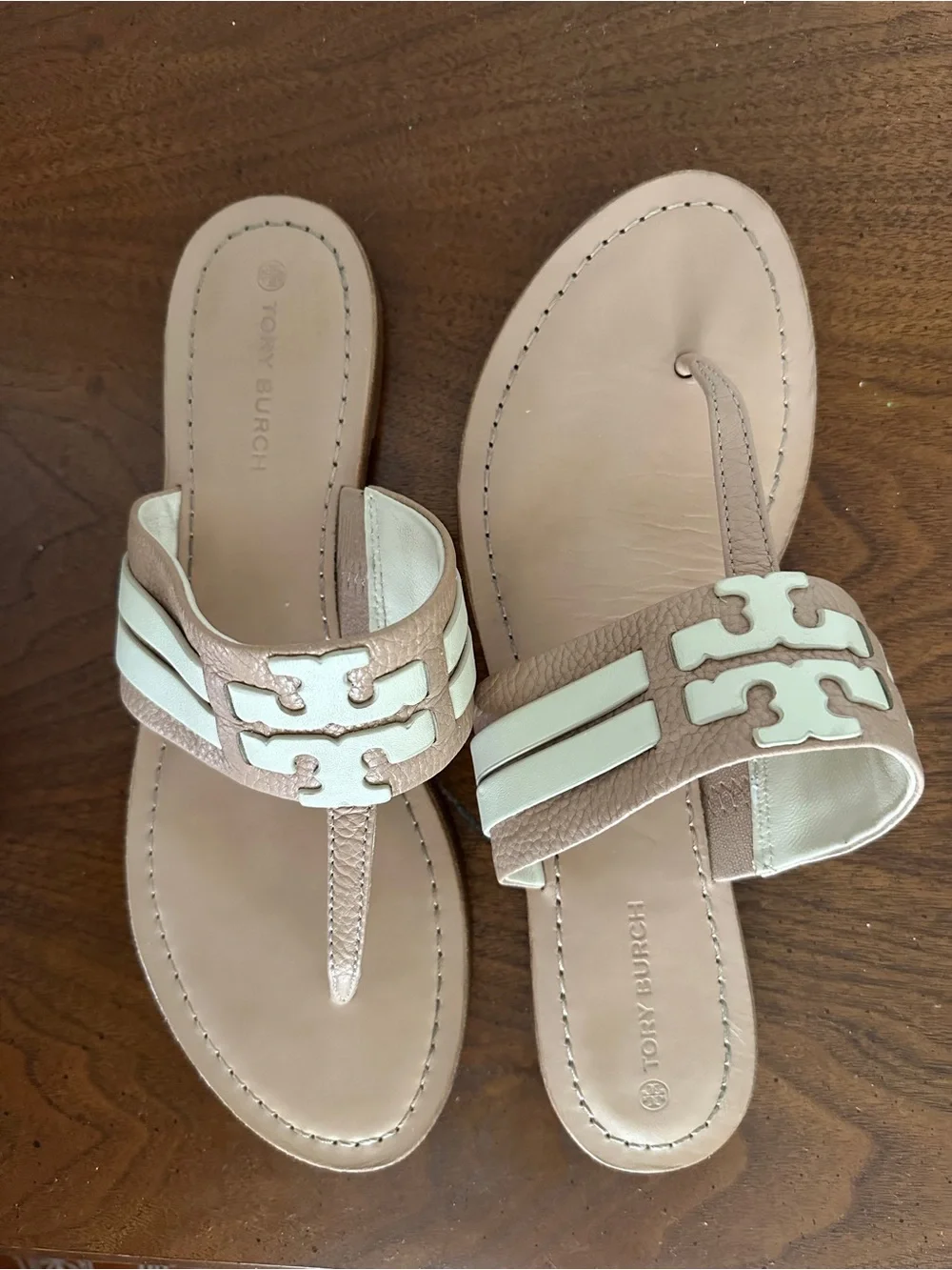 Tory Burch Miller Soft Leather Sandals Tan Ivory Size 10.5M